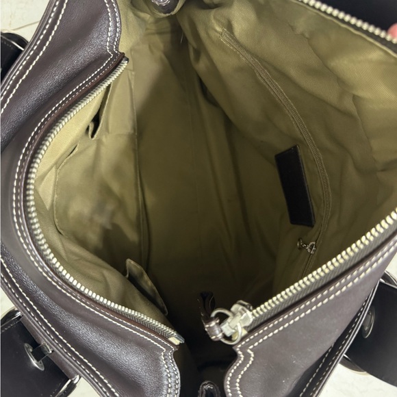 COACH SOHO Brown Leather Tote Bag Buckle Contrast Stitch Y2K